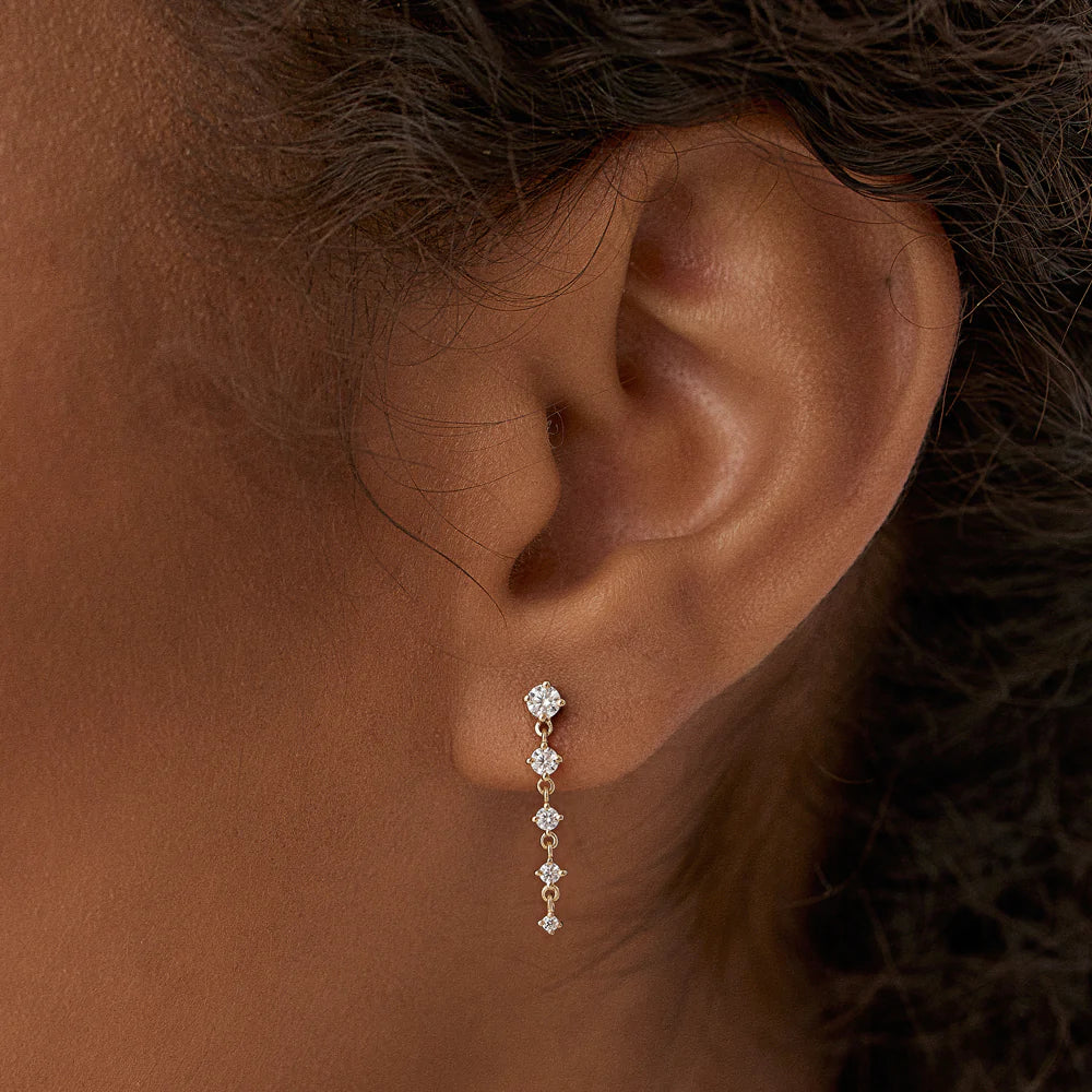 Solid Gold Dangling 4 Prong Diamond Drop Earrings