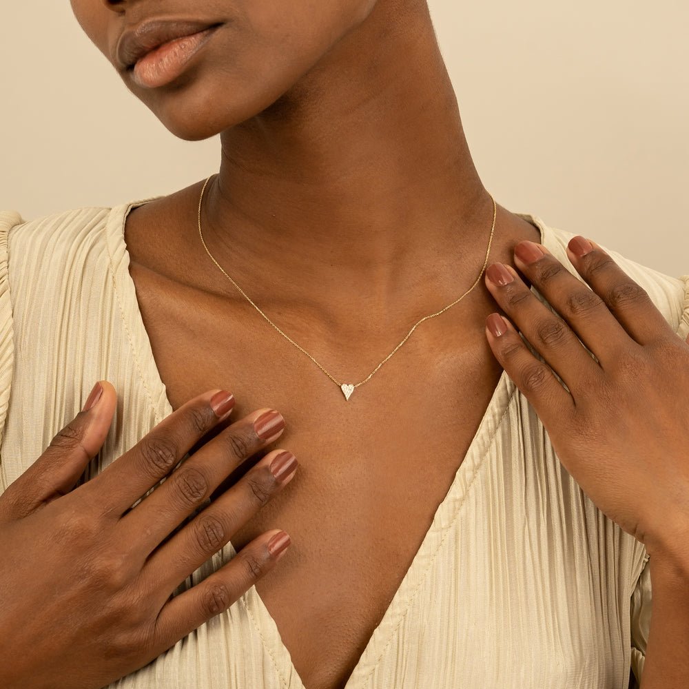 Solid Gold Long Diamond Heart Necklace (D4C760)