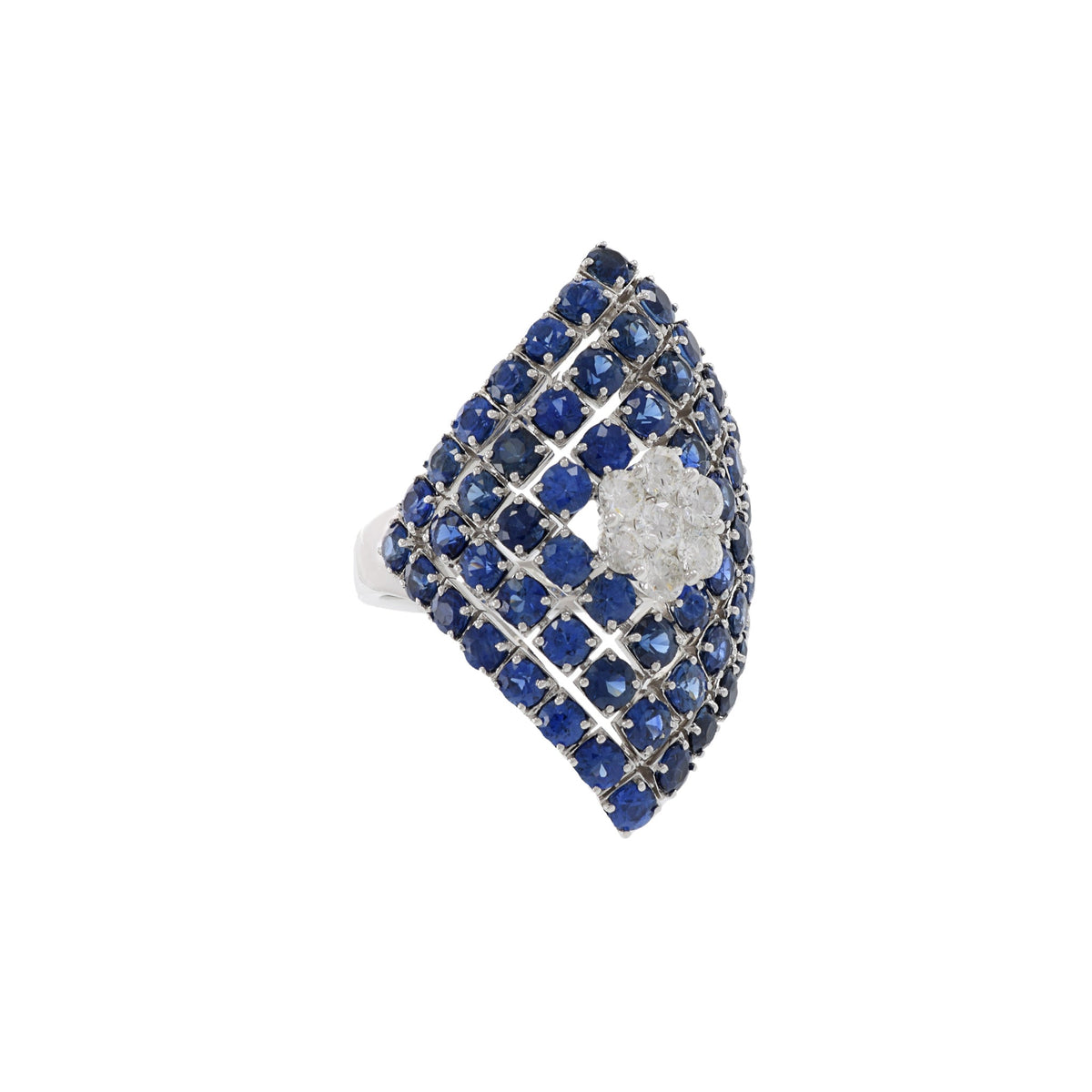 Solid Gold Blue Sapphire And Diamond Flower Center Ring