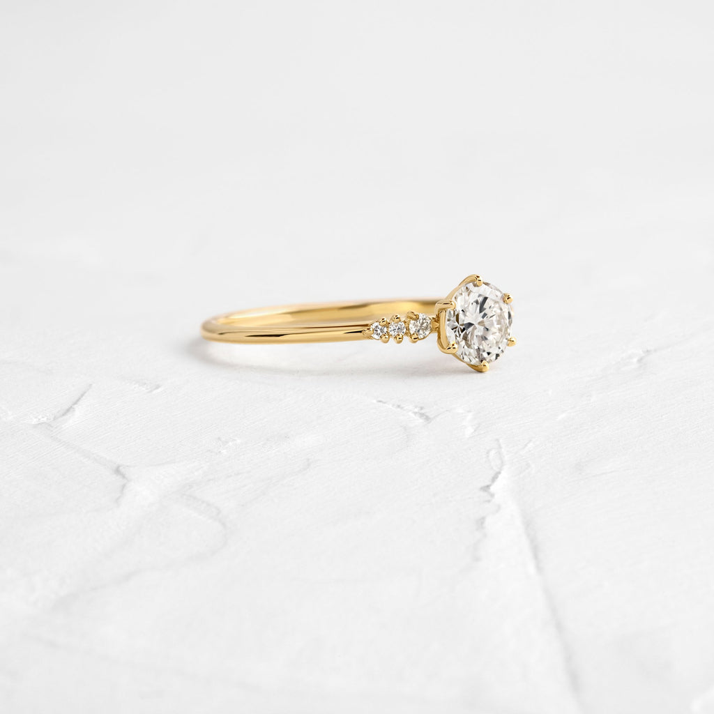 Solid Gold Poppy Seed Ring, Round Cut Diamond Moissanite Engagement Ring