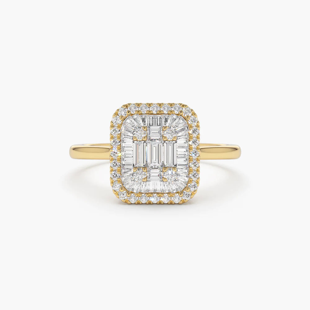 Solid Gold Unique Baguette Diamond Statement Ring