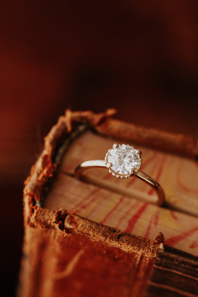 Solid Gold Lab-Grown Diamond Round Beaded Head Solitaire Ring