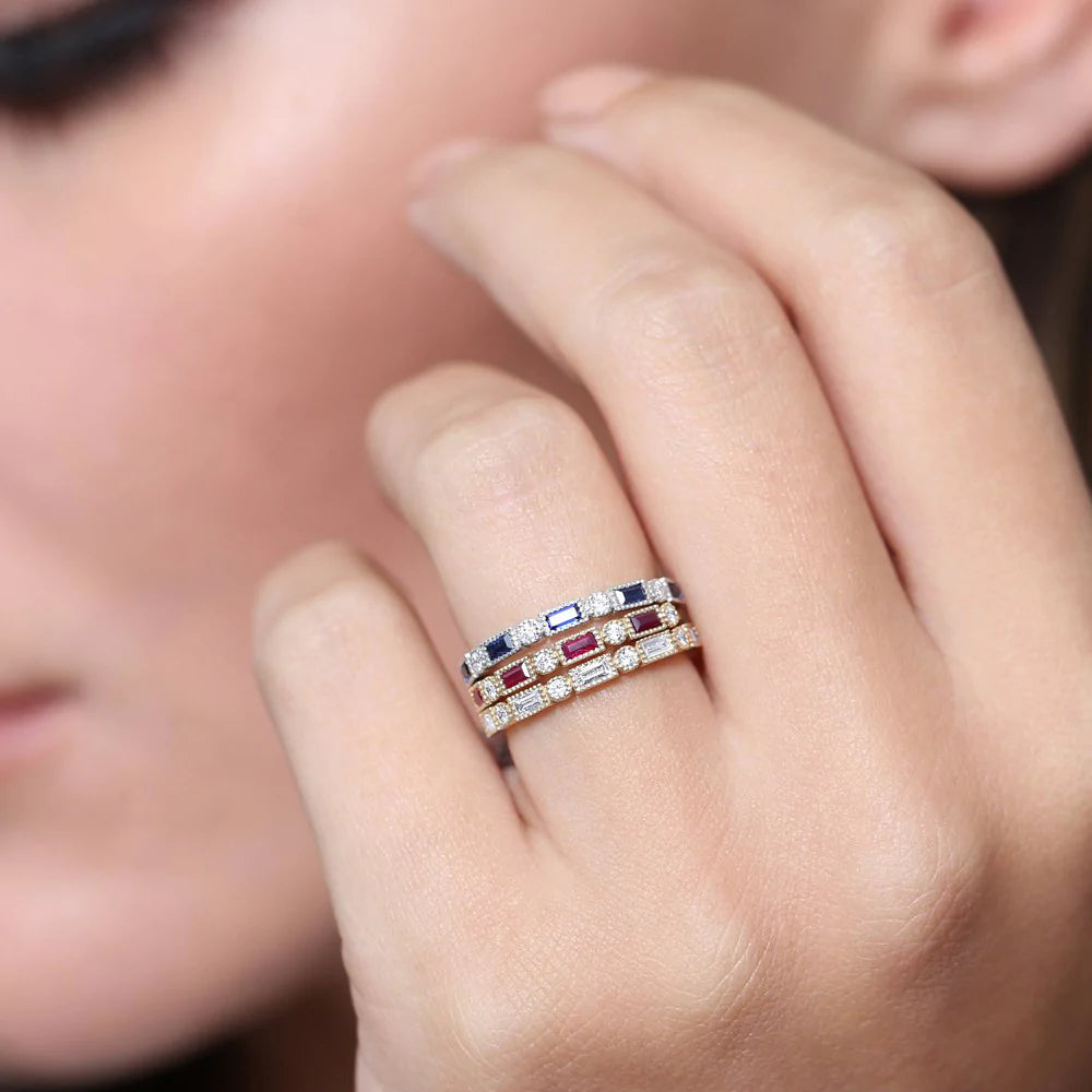 Solid Gold Sapphire Baguette and Diamond Ring (60DC7F)