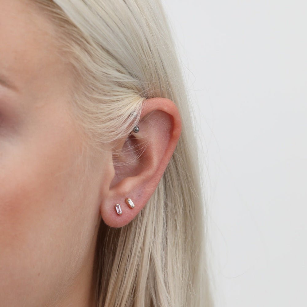 14K Solid Gold Baguette Diamond Studs - Style B