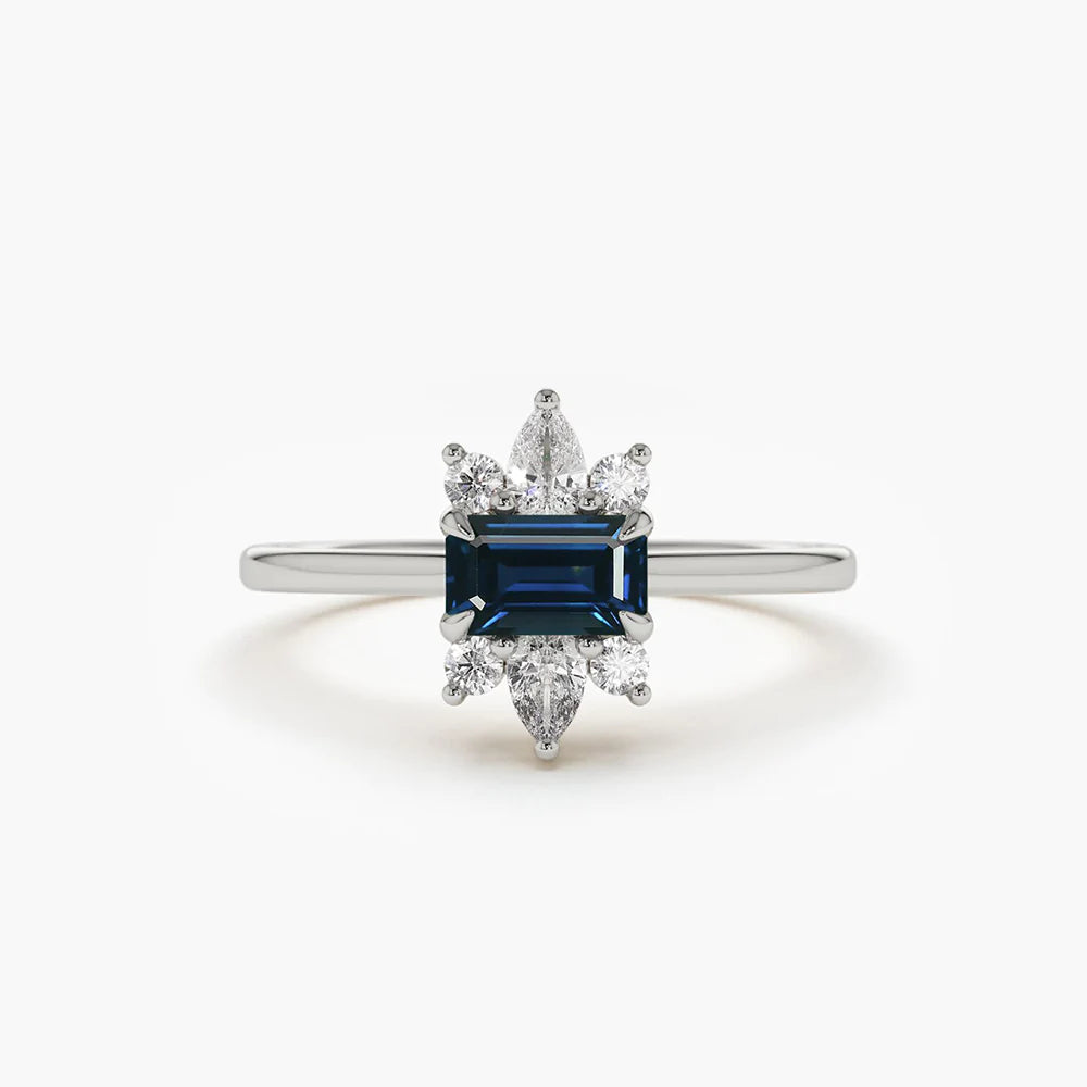 Solid Gold Octagon Sapphire and Diamond Ring