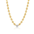 Solid Gold Diamond Puff Link Necklace (A01ECB)