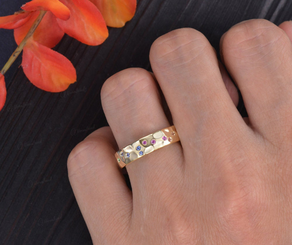 Solid Gold Rainbow Pave Cigar Band