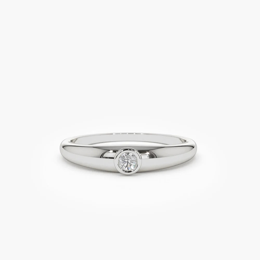 Solid Gold Dome Diamond Bezel Ring