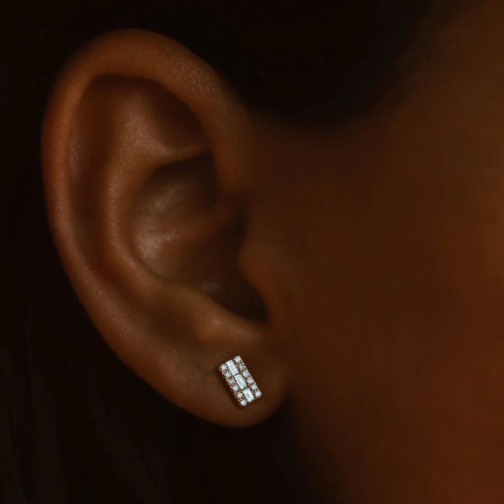 Solid Gold Baguette Diamond Bar Earrings