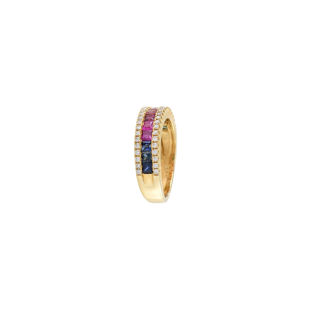 Solid Gold Multi Colored Sapphire And Diamond Band