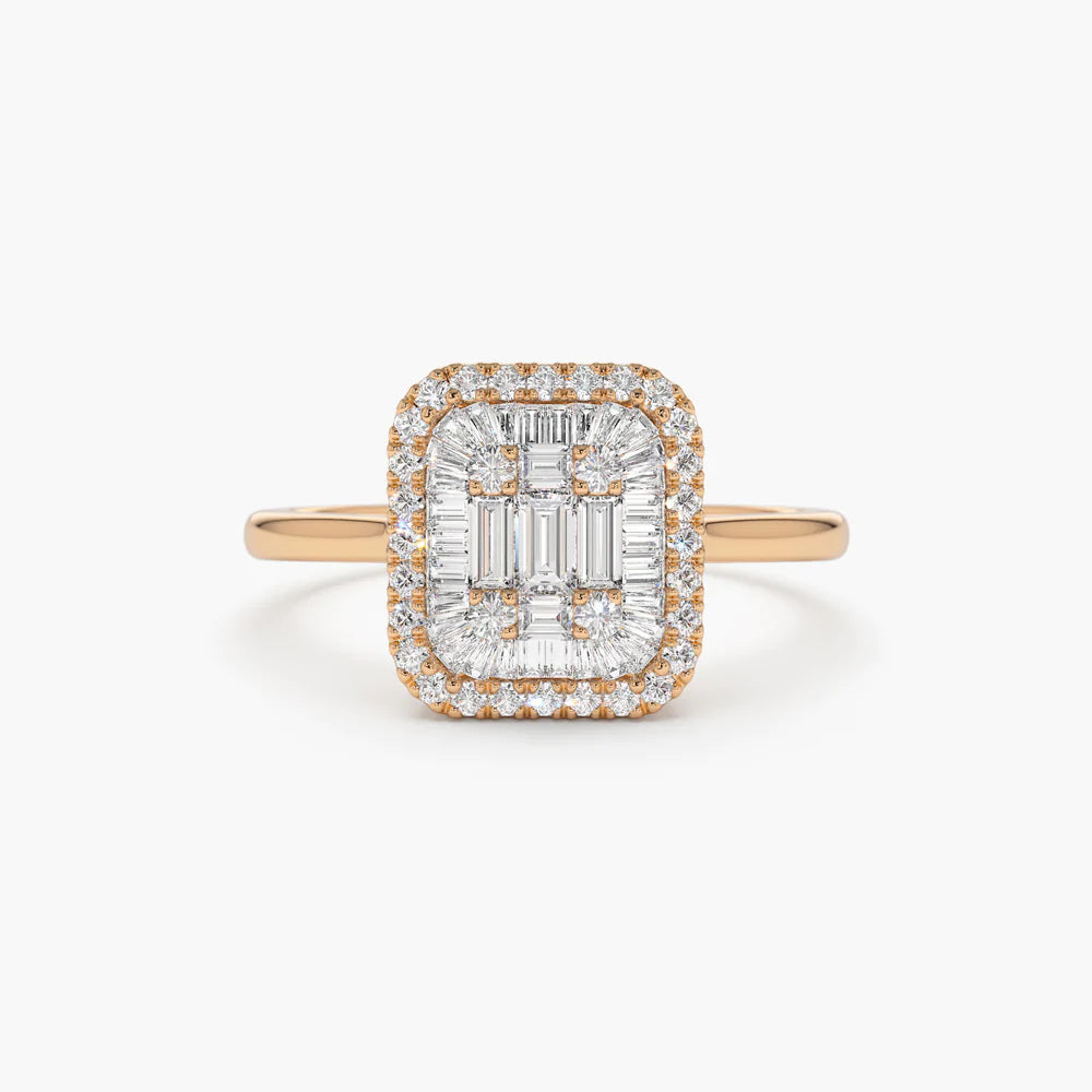 Solid Gold Unique Baguette Diamond Statement Ring