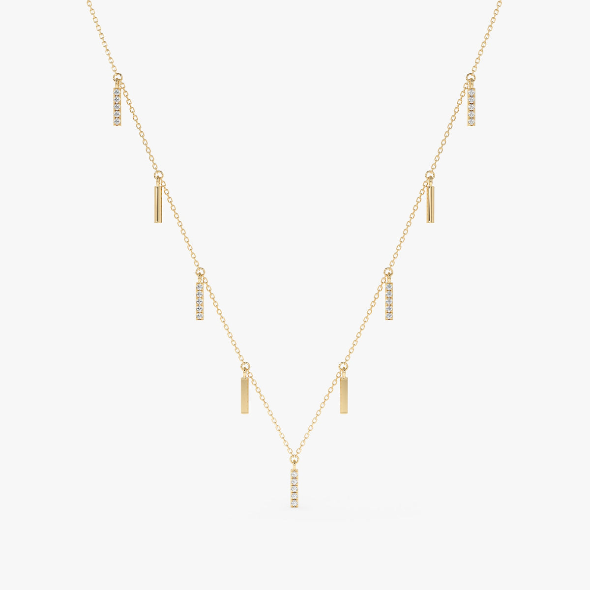 Solid Gold Multi Diamond Bar Necklace (5BB5AA)