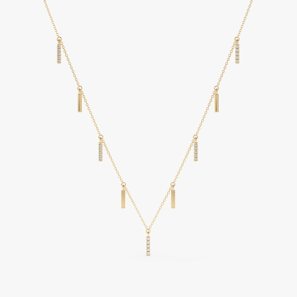Solid Gold Multi Diamond Bar Necklace (C0A492)