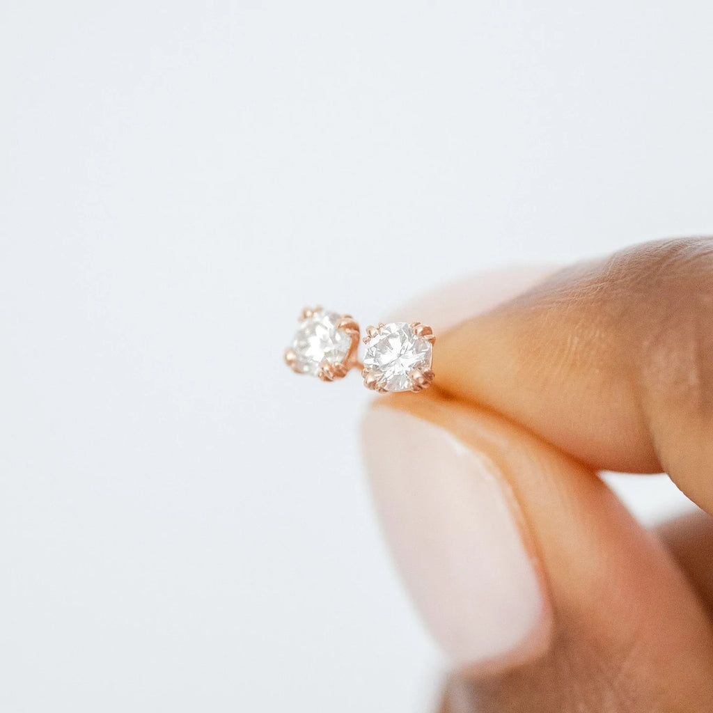 Solid Gold Diamond Threaded Studs, 0.5ctw Moissanite Diamond Studs