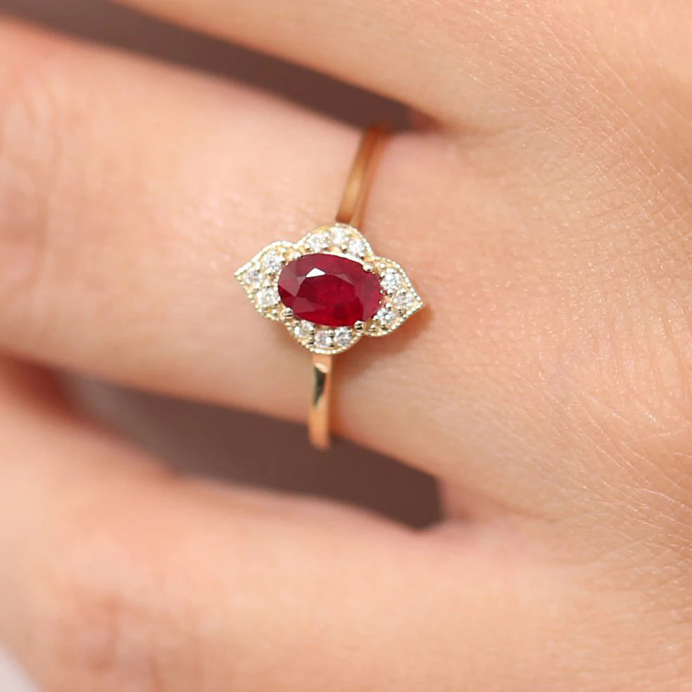 Solid Gold Victorian Genuine Ruby Ring