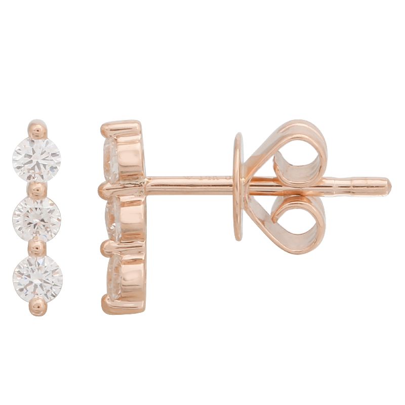 Solid Gold Diamond Triple Bar Stud Earring