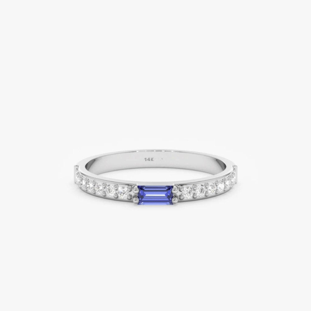 Solid Gold Diamond and Baguette Tanzanite Ring
