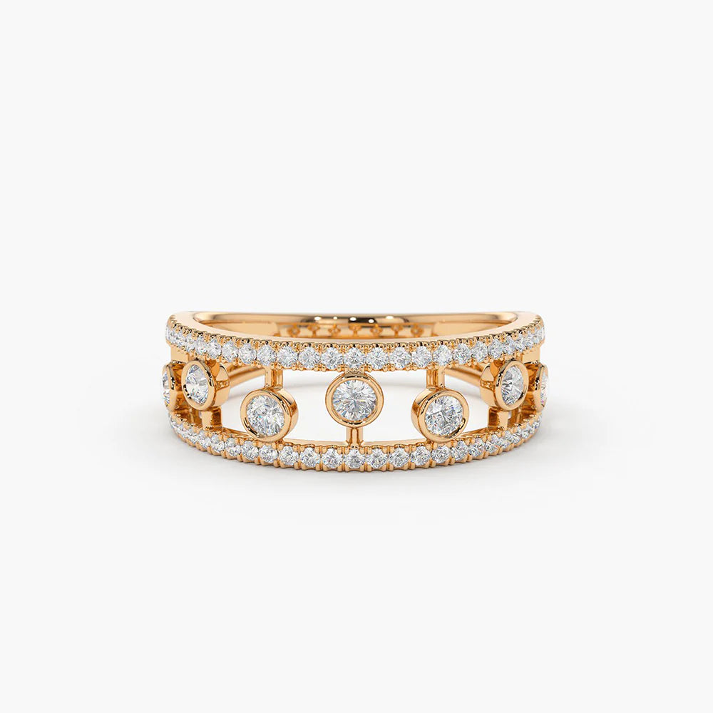 Solid Gold Double Row Pave Ring with Floating Diamonds
