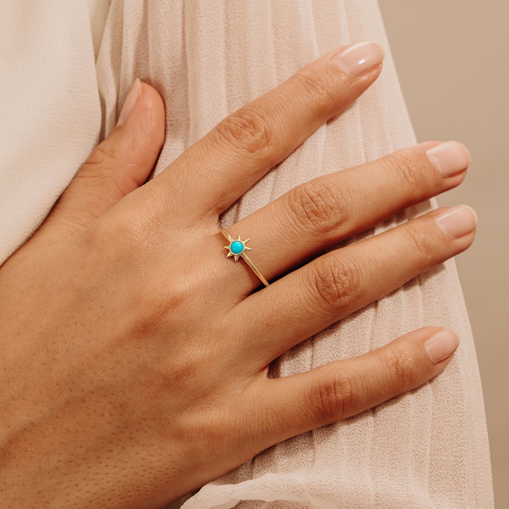 Solid Gold Turquoise Sun Ring