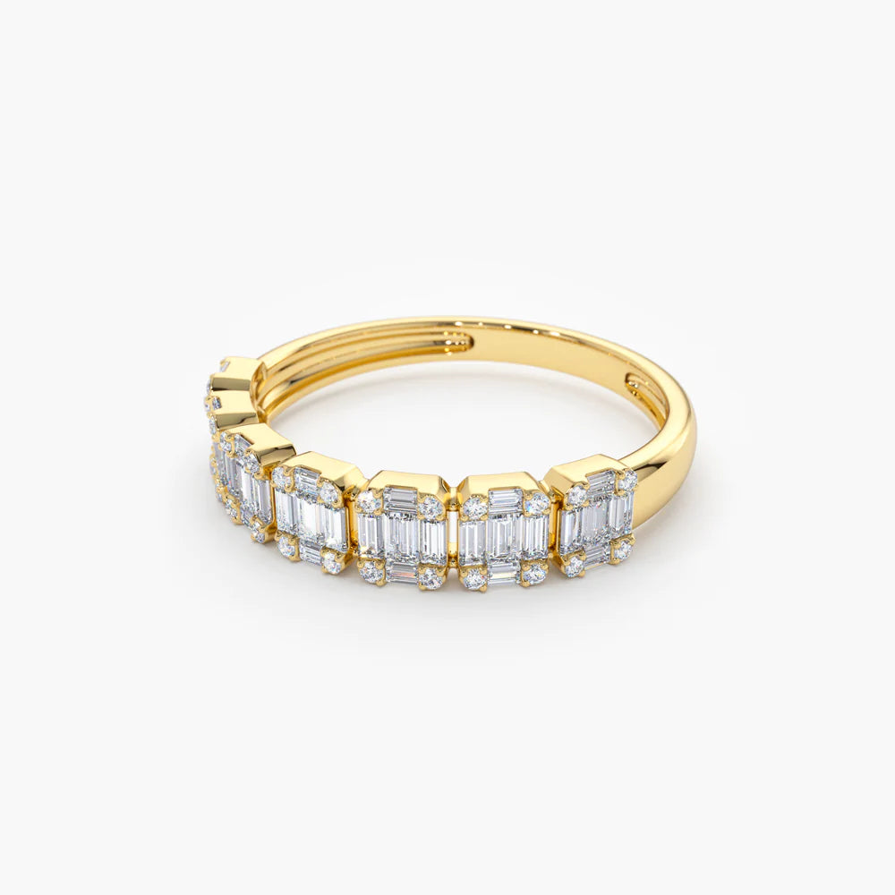Solid Gold Emerald Cut Emerald Illusion Diamond Wedding Band