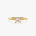 14K Solid Gold Square Rose Quartz Ring