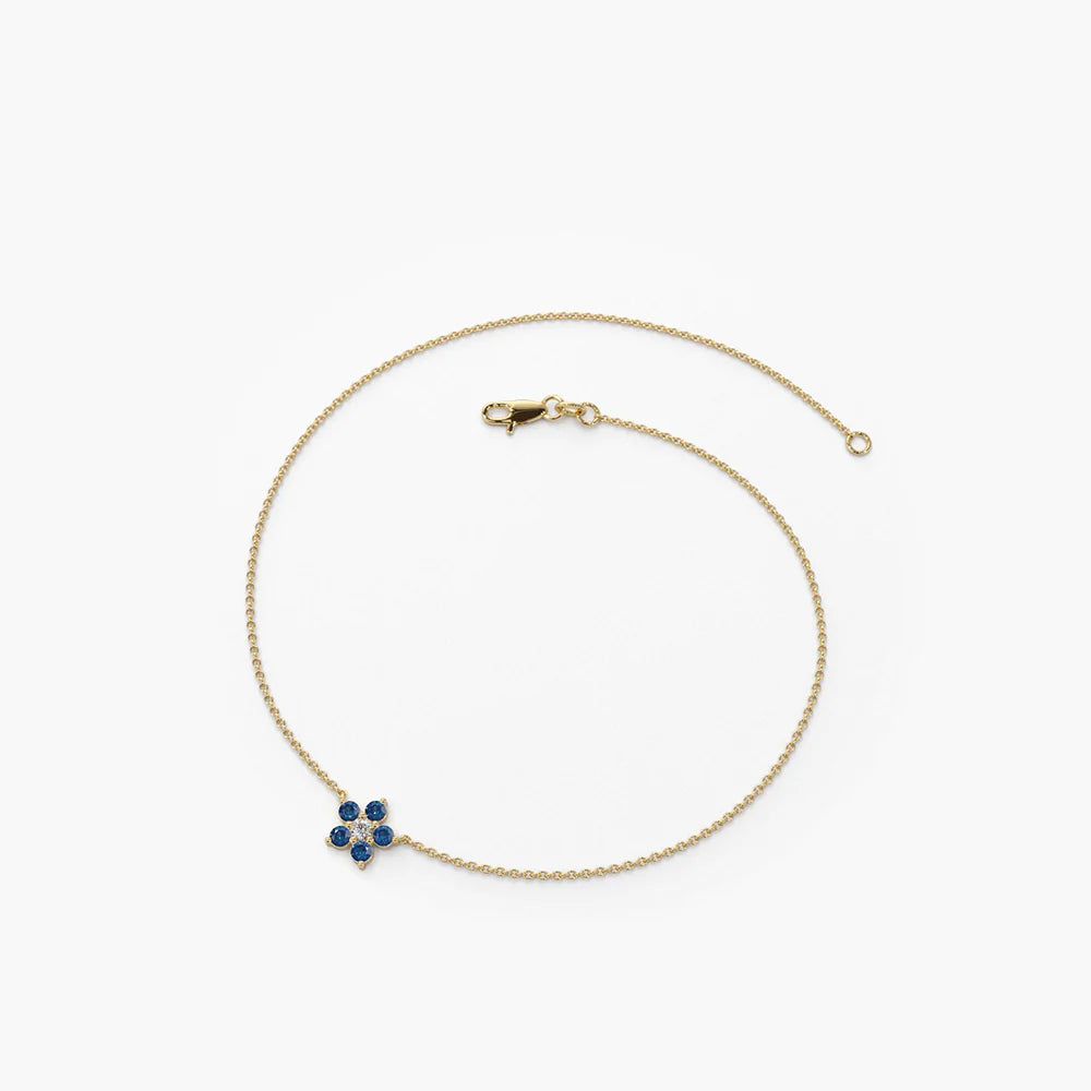 Solid Gold Flower Bracelet | Sapphire Bracelet (04BAED)