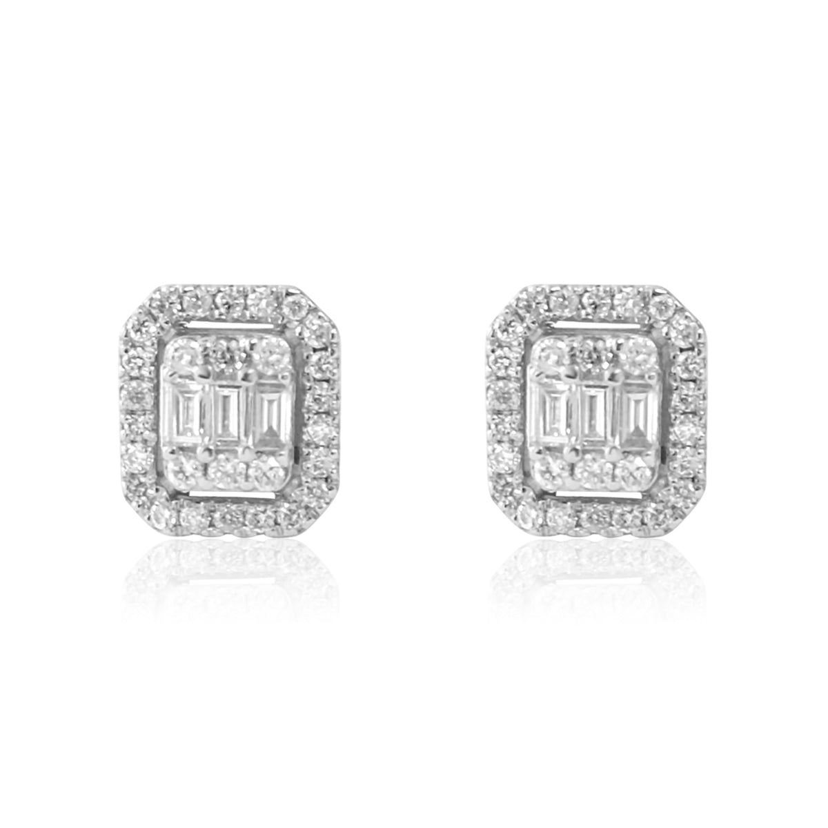 Solid Gold Marquise Illusion Baguette Stud Earring