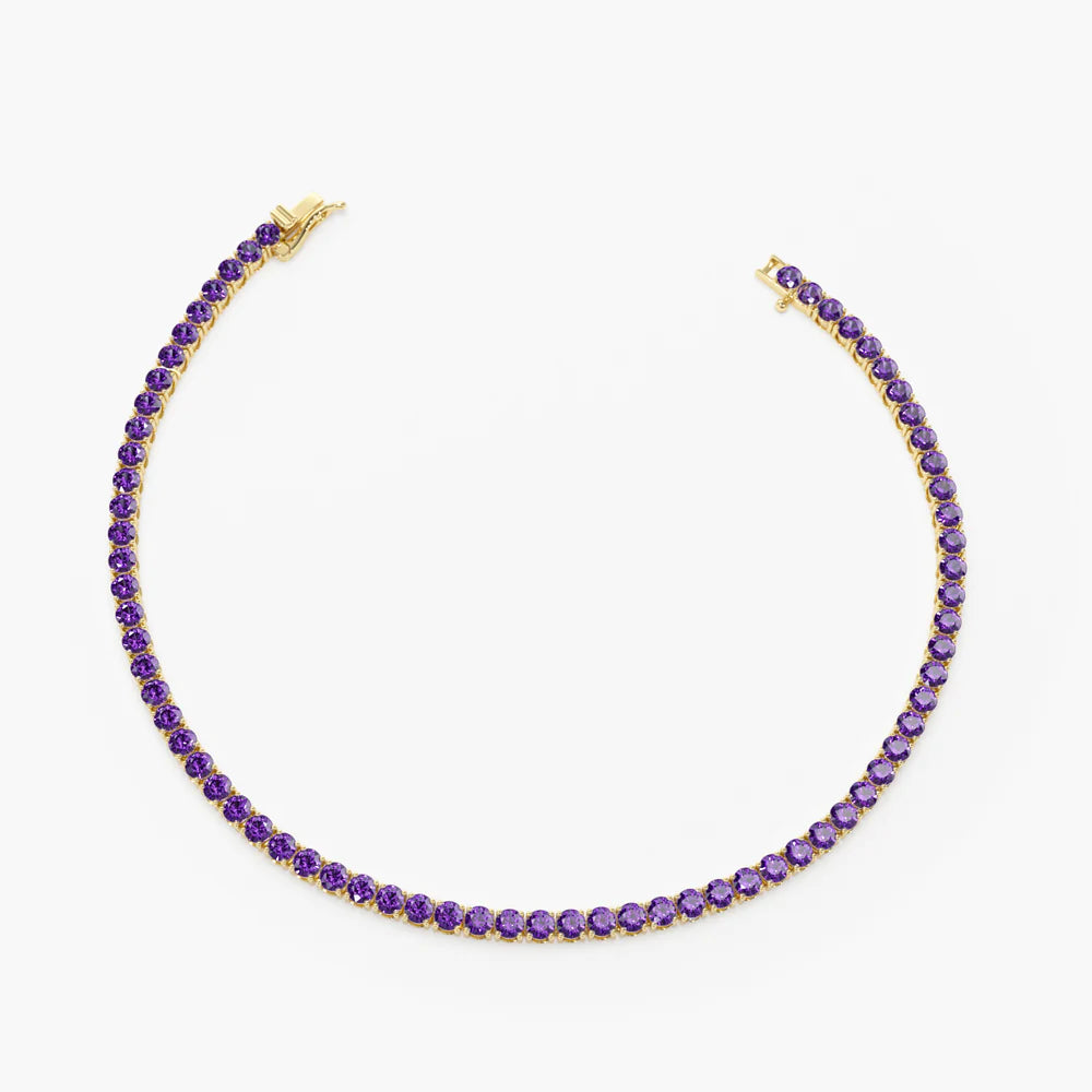 Solid Gold Prong Setting Amethyst Tennis Bracelet