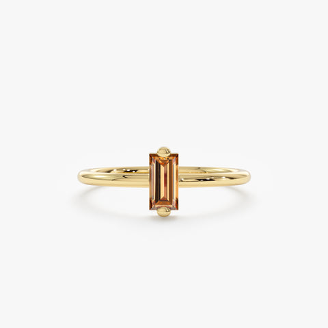 Solid Gold Minimalistic Baguette Cut Natural Citrine Ring