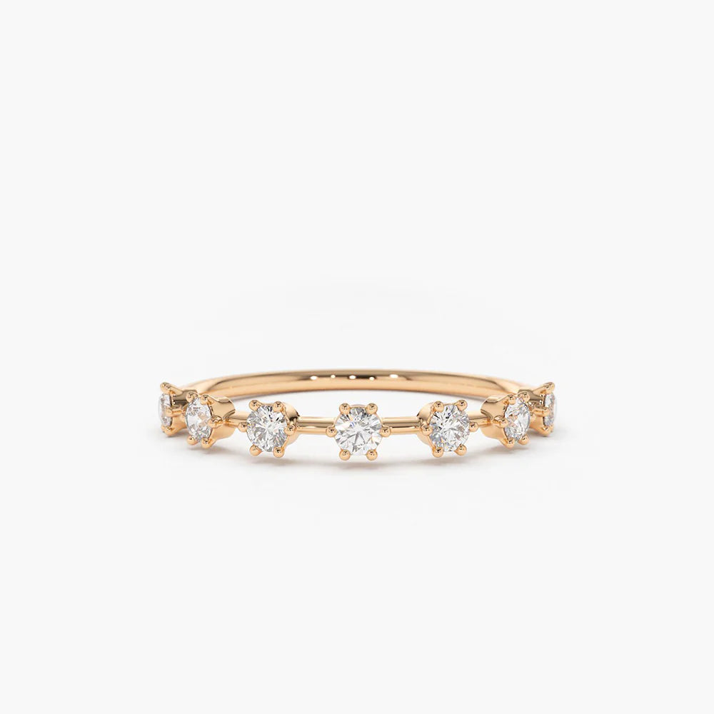 Solid Gold 7 Stone Round Diamond Wedding Ring