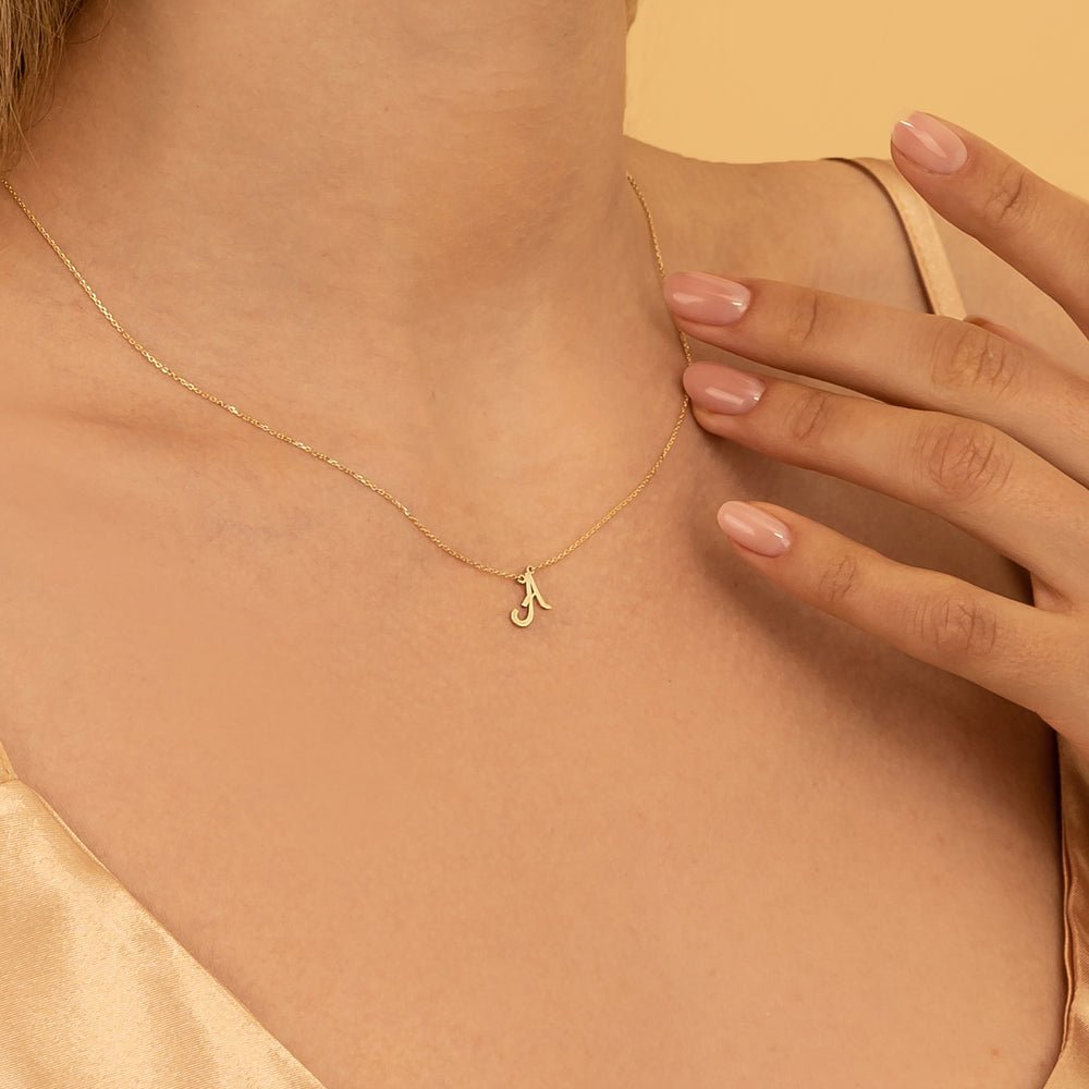 Solid Gold Cursive Initial Necklace (5D753A)
