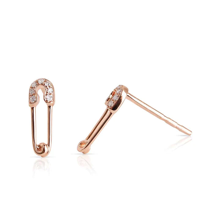 Solid Gold Diamond Safety Pin Earrings