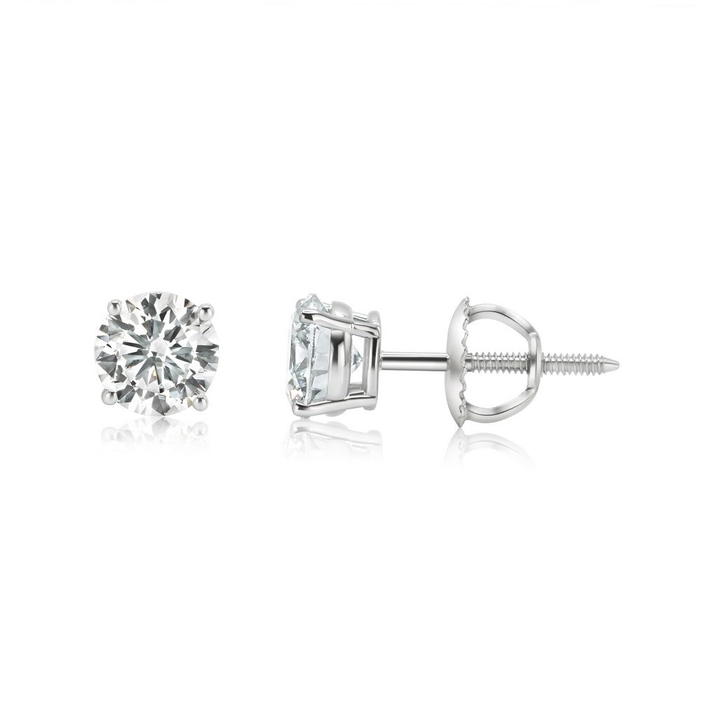 Solid Gold Lab-Created Diamond 4-Prong Screw back Stud Earring (F5AE00)