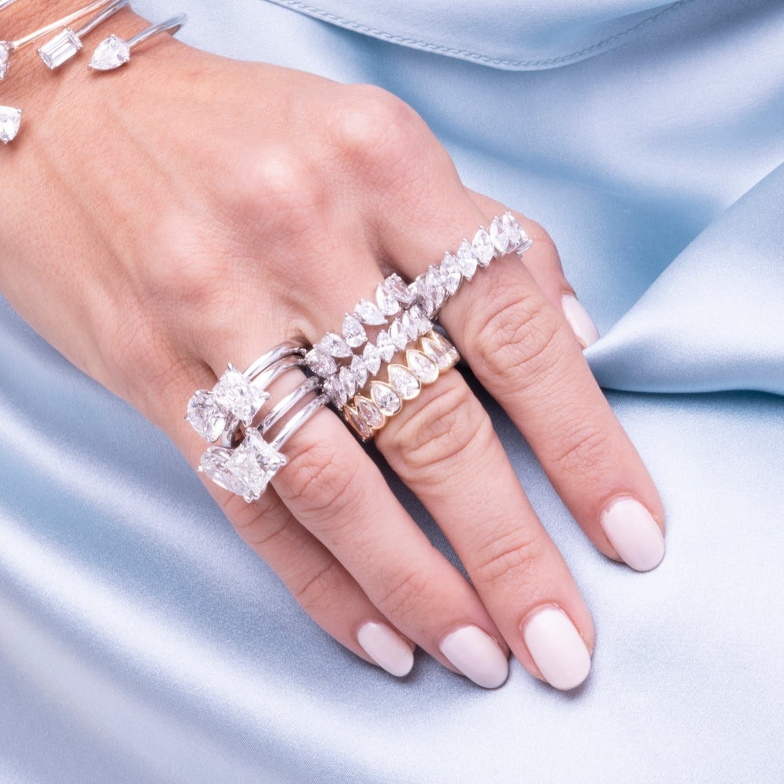 Solid Gold Lab Grown Multi Bezel Pear Ring