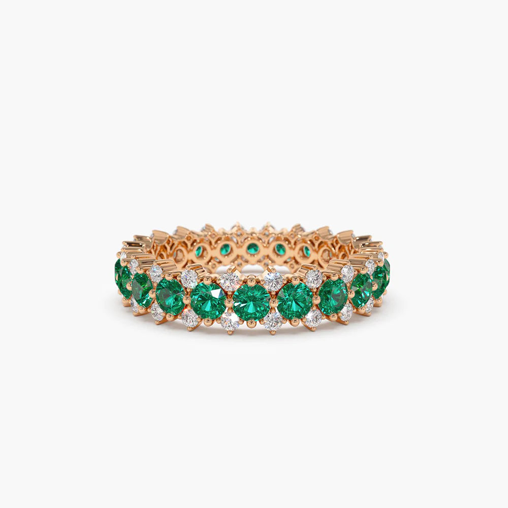 Solid Gold Full Eternity Round Emerald and Diamond Anniversary Ring - (3A5251)