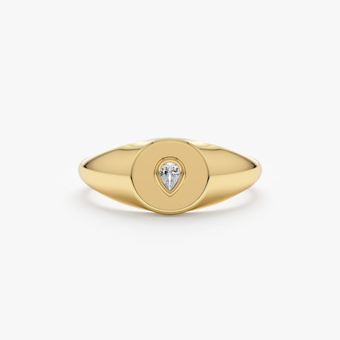Solid Gold Pear Diamond Signet Ring