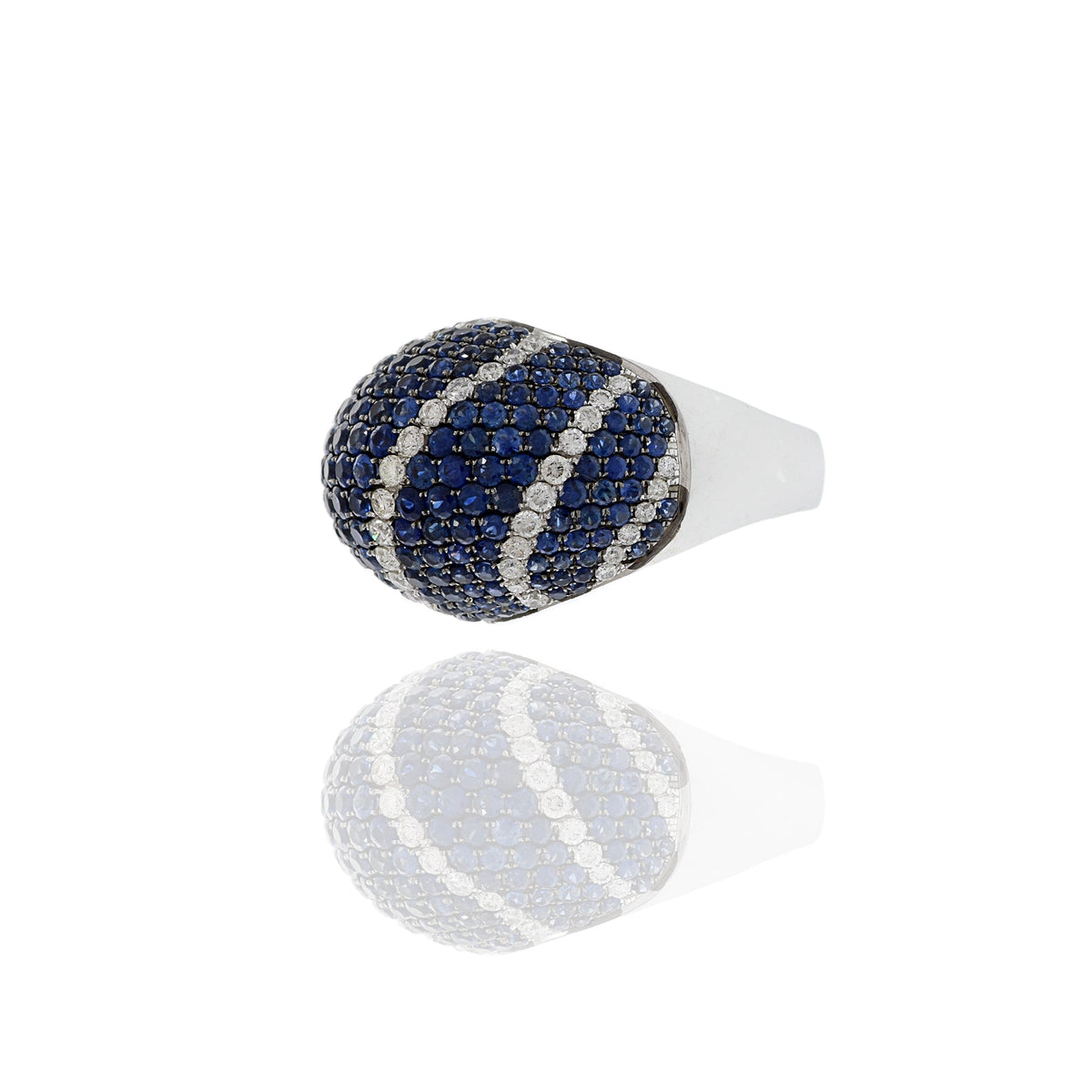 Solid Gold Blue Sapphire And Diamond Dome Ring
