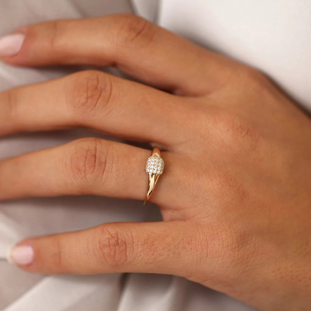 Solid Gold Pave Diamond Pinky Ring