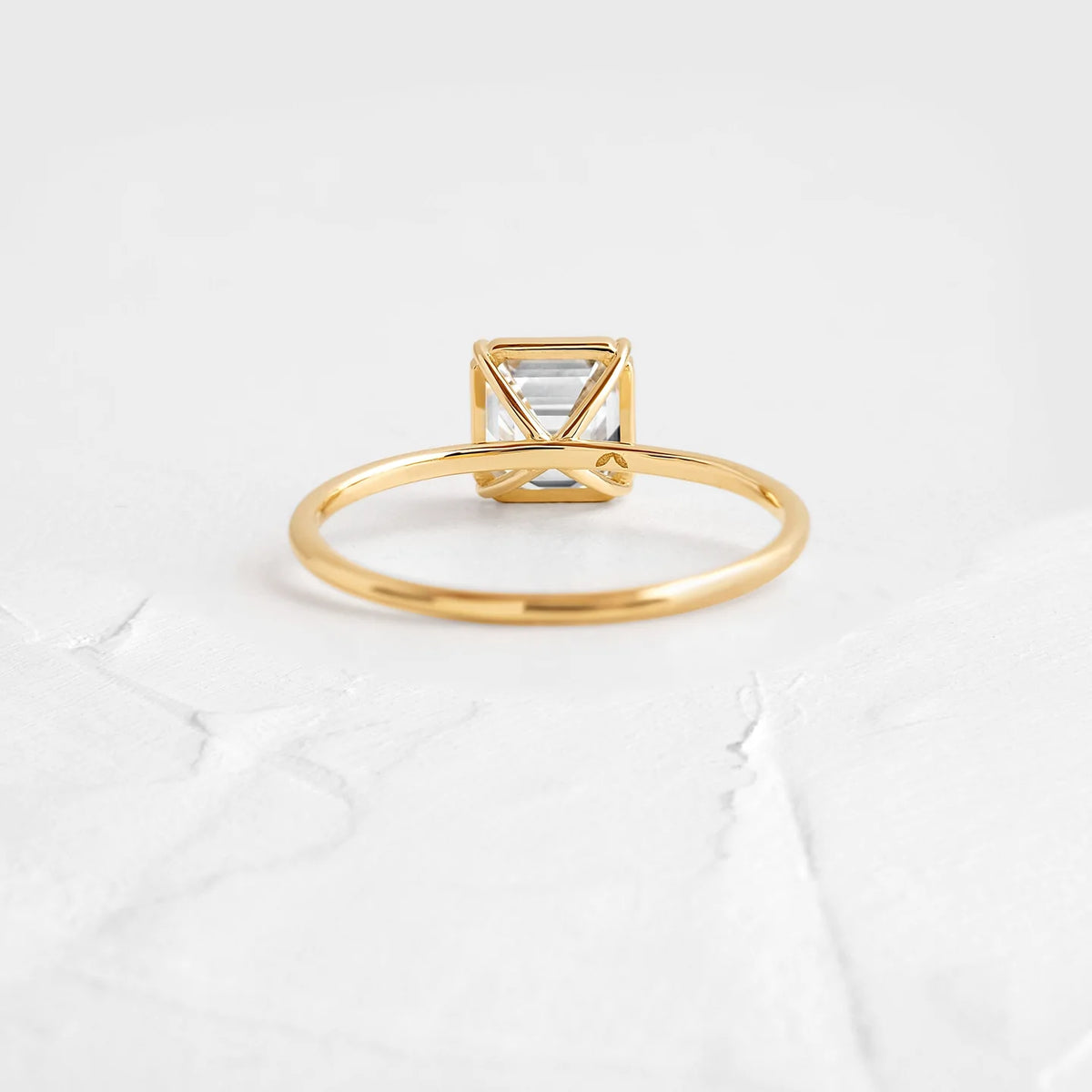 Solid Gold Whisper Ring, 1.5ct. Asscher Cut Diamond Moissanite Ring
