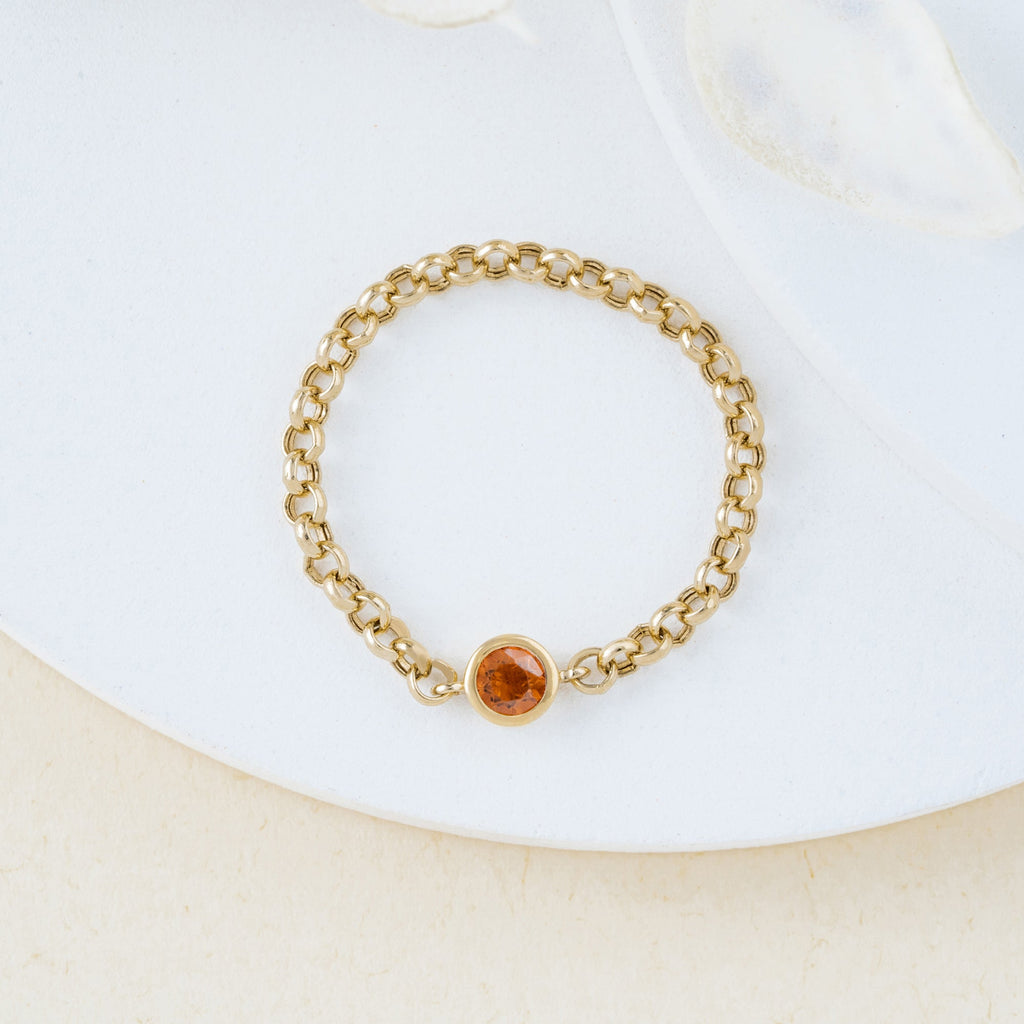 Solid Gold Citrine Chain Ring (179EDC)