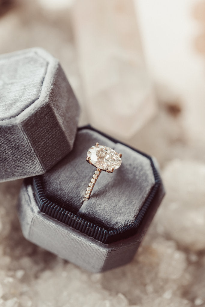 Solid Gold Lab-Grown Diamond Oval Pave Band Solitaire
