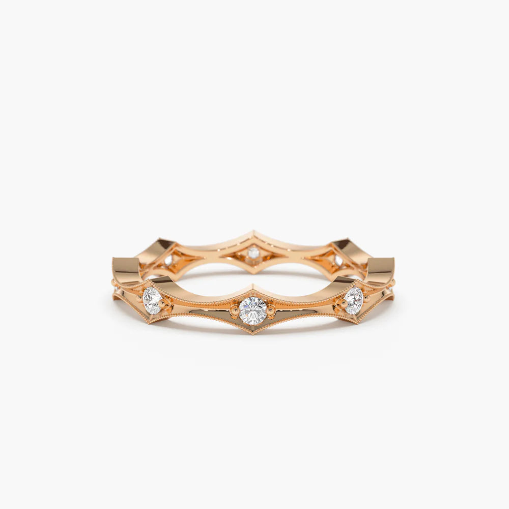 Solid Gold Stackable Arte Deco Diamond Wedding Band