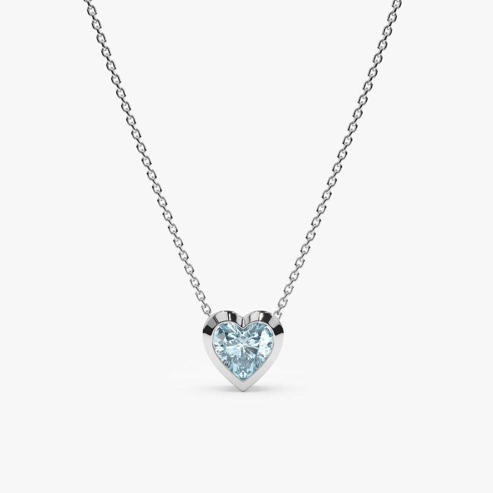Solid Gold Aquamarine Heart Necklace (01C6E2)