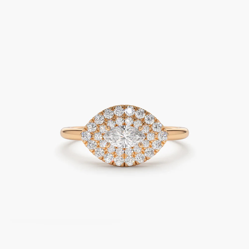 East to West Double Halo Marquise Moissanite Ring, photo 3