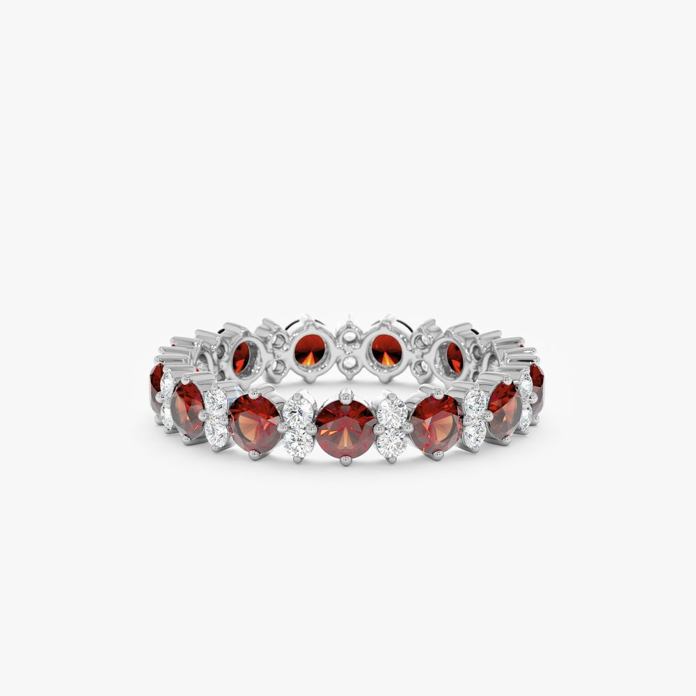 14K Solid Gold Garnet and Diamond Eternity Band