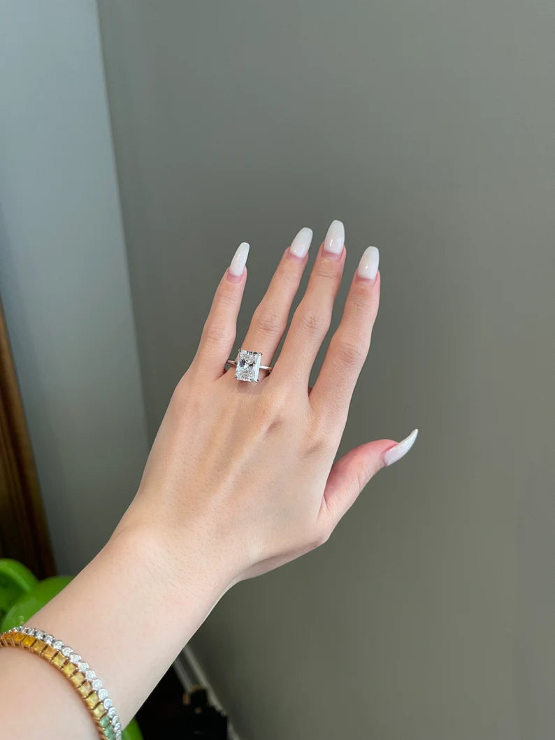Solid Gold Engagement Ring 7 Carat Brilliant Radiant Moissanite Solitaire