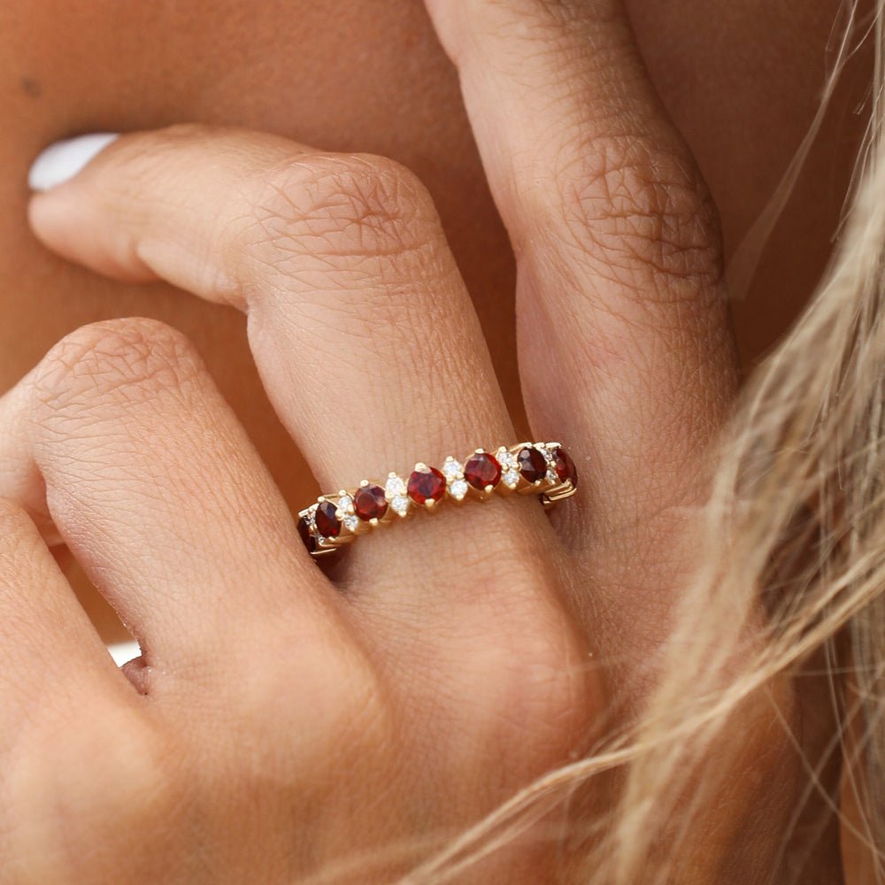 14K Solid Gold Garnet and Diamond Eternity Band