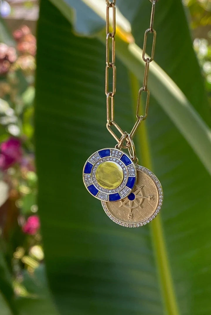 Solid Gold Diamond and Lapis Medallion