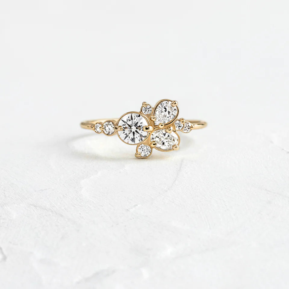 Solid Gold Stars at Eventide Ring , Moissanite Diamond Ring