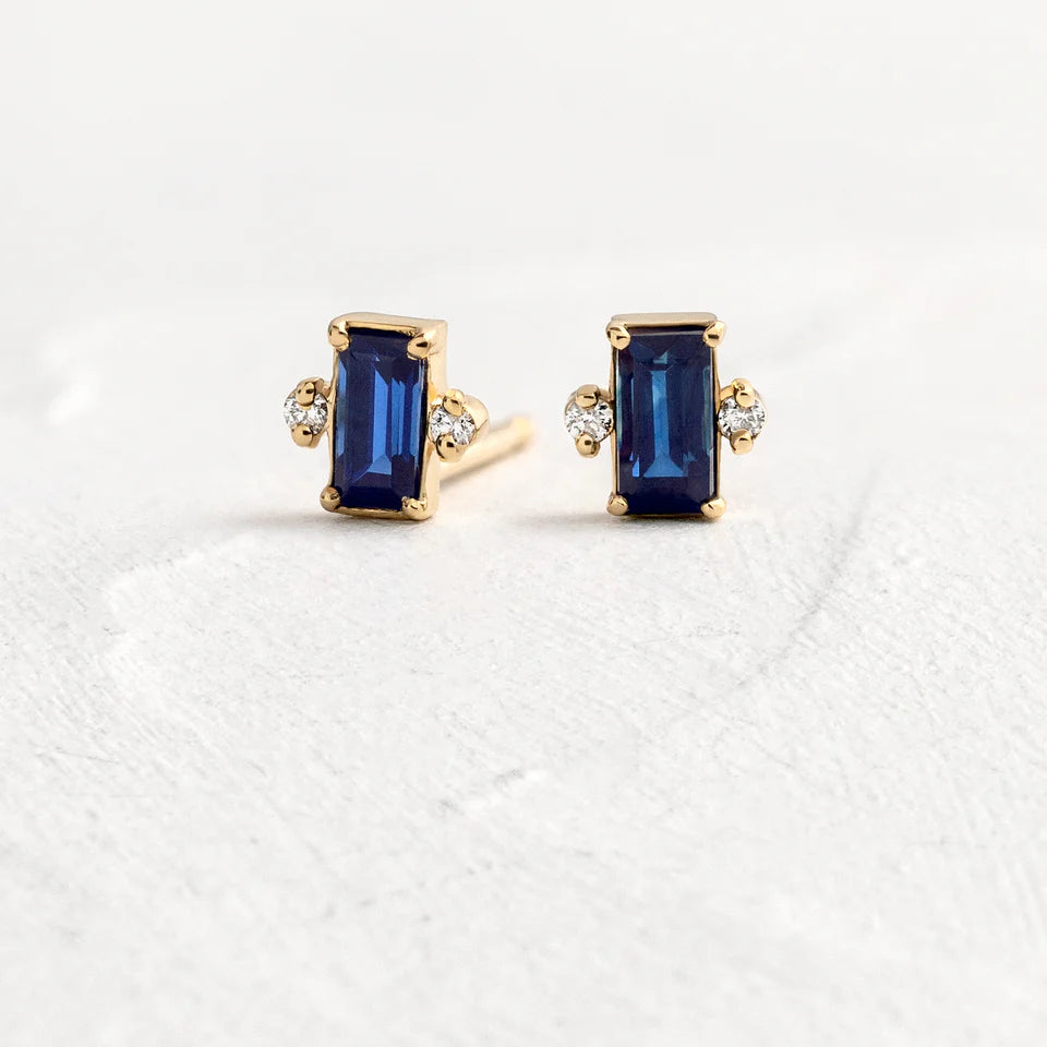 Solid Gold Sapphire Bookend Gold Studs Earring